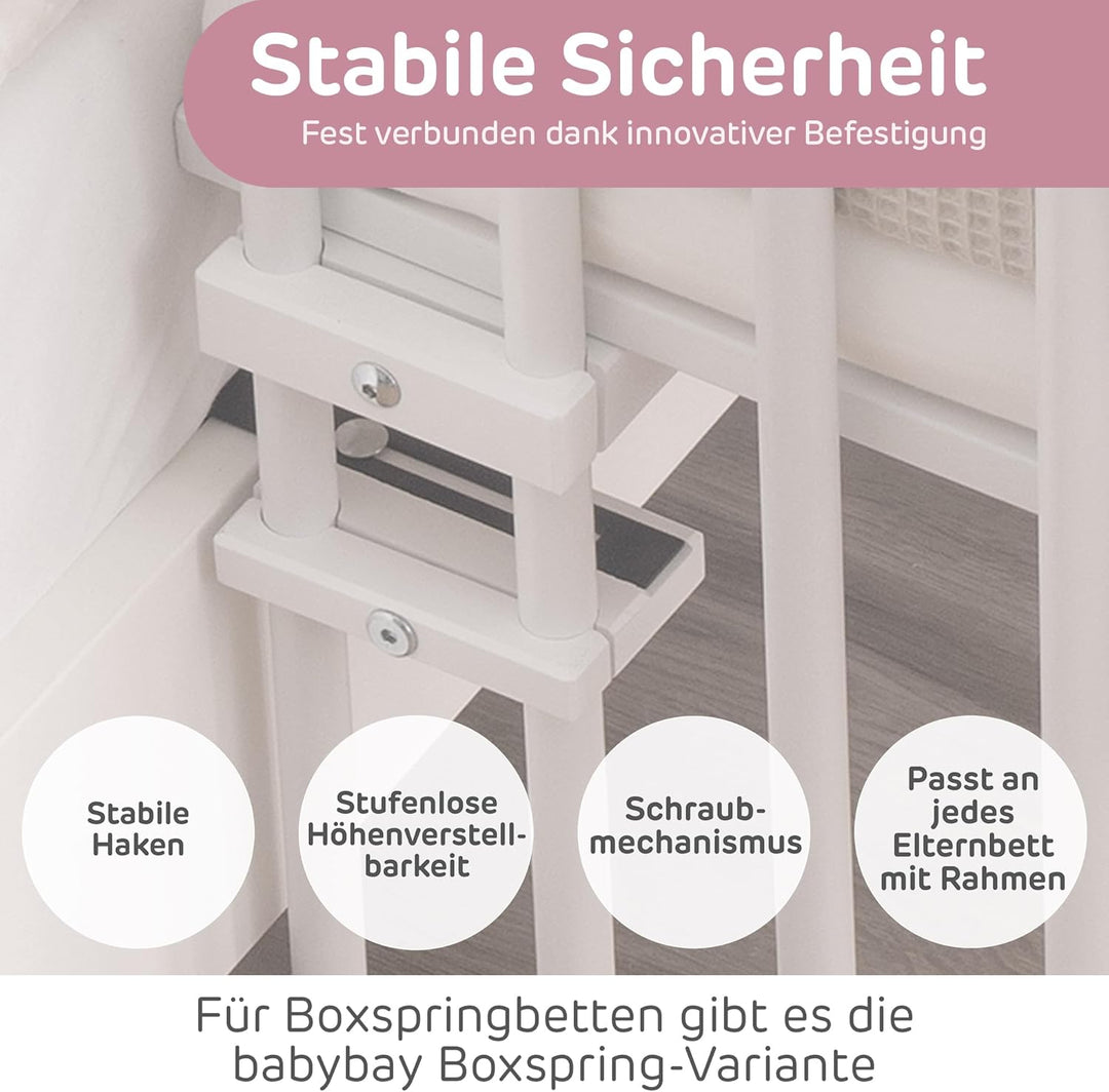 babybay Maxi mit Matratze Classic Soft extra grosses Beistellbett aus massivem Buchenholz / Kinderbe