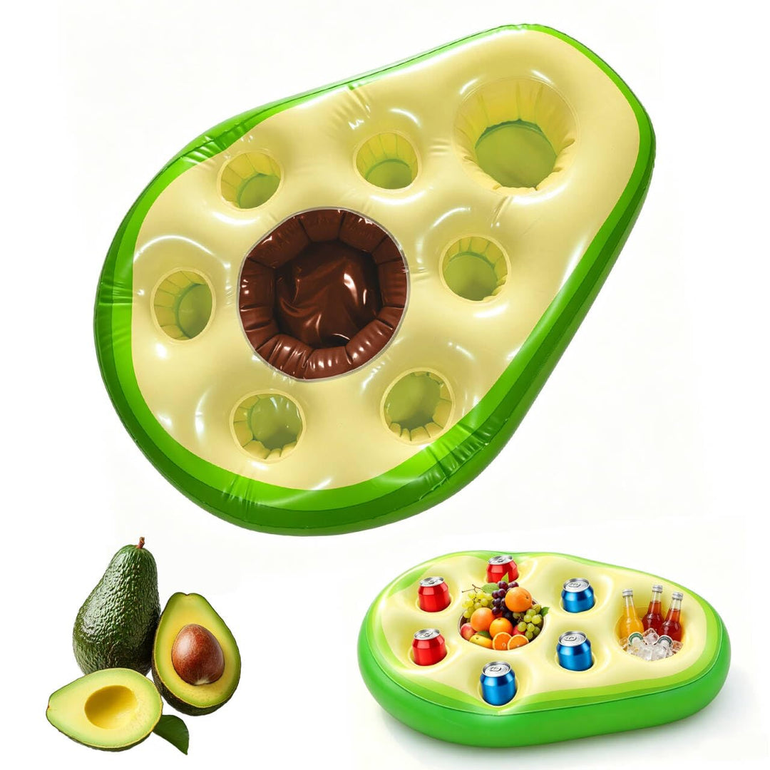 Pool Bar Aufblasbarer Getränkehalter, 2 in1 Avocadoform Getränke Snackhalter, 8 Löcher Grosse Kapazi
