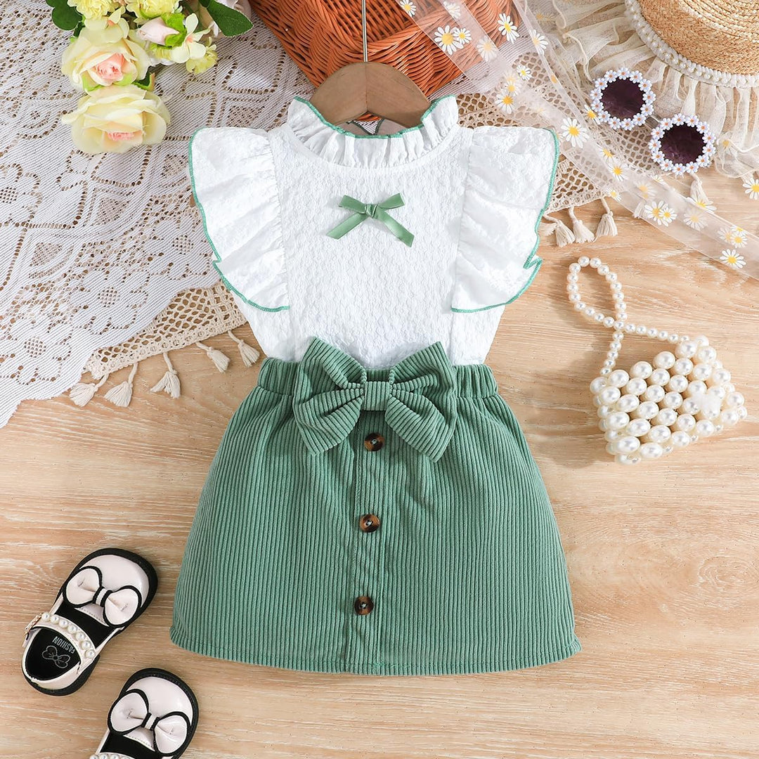 Kleinkind Baby Mädchen Outfits Rüschen Ärmellose Hemden Tops + Elegant Schleife Mini Rock 2 Stück Fr