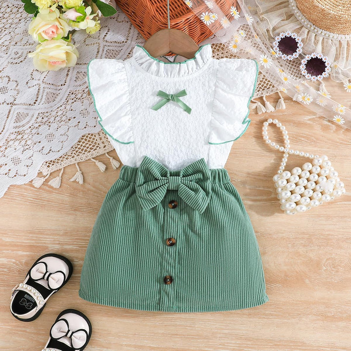 Kleinkind Baby Mädchen Outfits Rüschen Ärmellose Hemden Tops + Elegant Schleife Mini Rock 2 Stück Fr