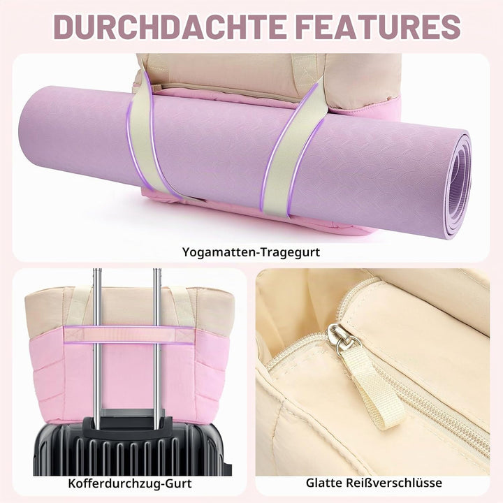 Axcone Tragetasche für Damen mit Reissverschluss,Gesteppte Tragetasche,Sporttasche mit Yogamatten-Gu