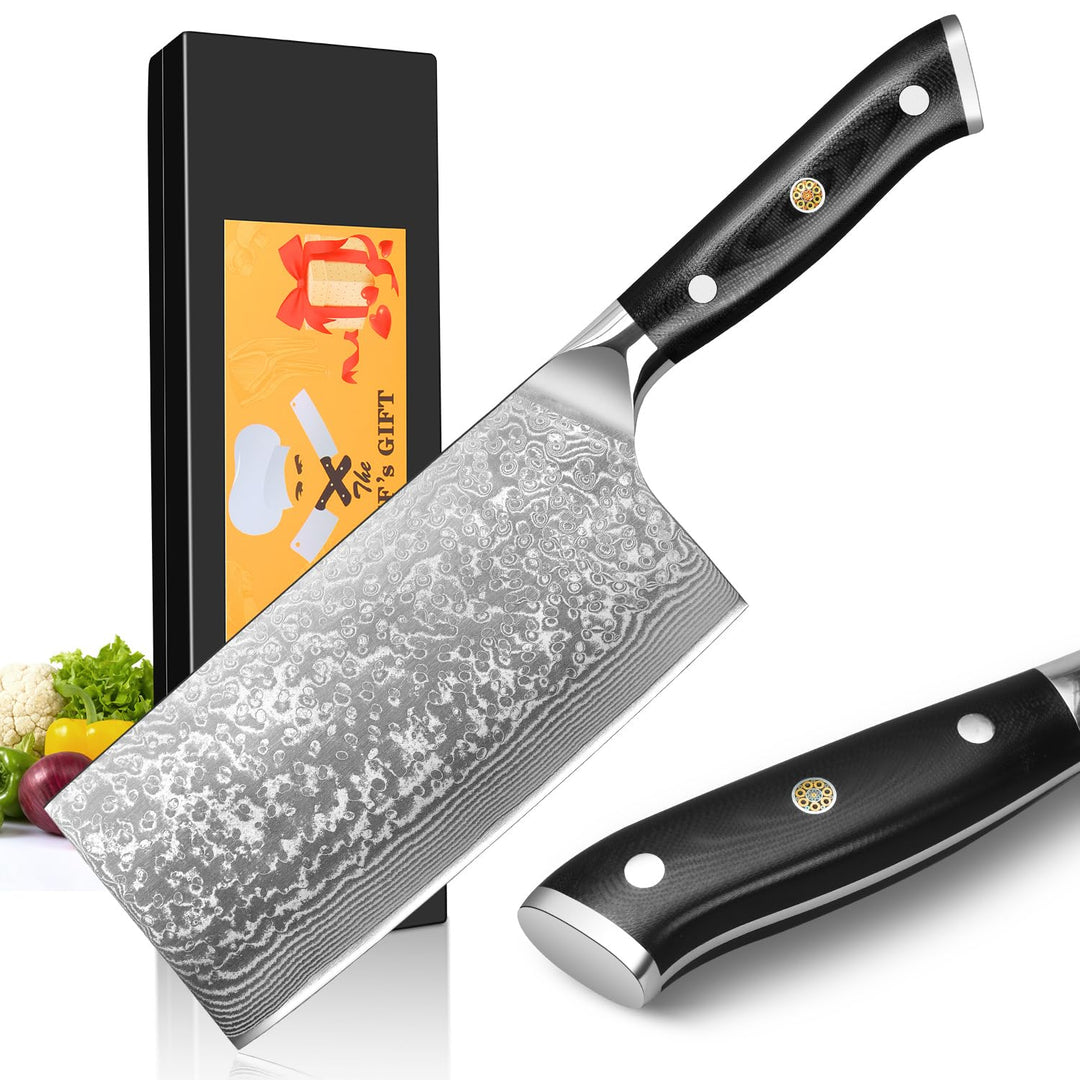 Home Safety Damastmesser Fleischmesser - Damast Chinesisches Hackmesser 17.5 cm Klinge aus 67 Schich