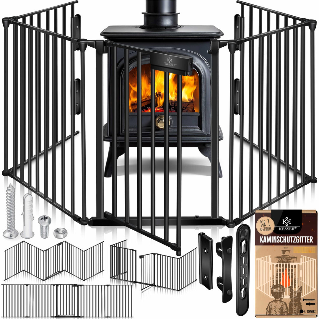 KESSER® Kaminschutzgitter mit Tür 305 cm Metall Ofenschutzgitter Laufgitter Laufstall Absperrgitter