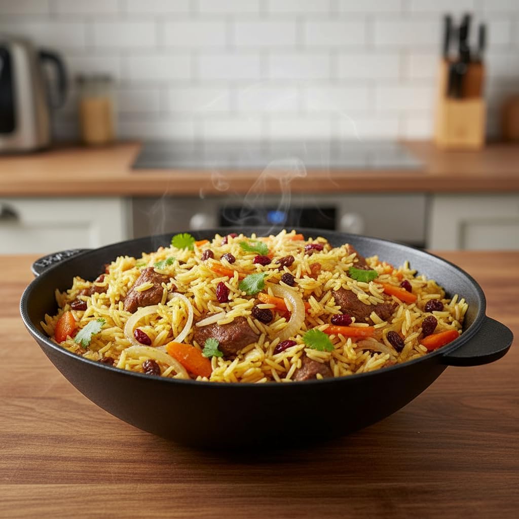 BIG-PAN Wokpfanne Gusseisen 28 cm, 3,7 L für alle Herdarten inkl. Induktion Asia Wok Bratpfanne Schm