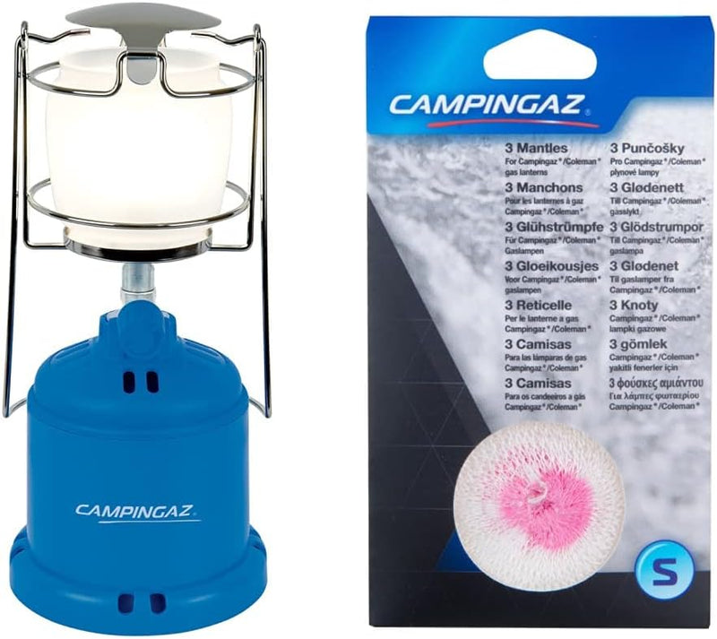 Campingaz 2000010189 Gaslampe Camping 206, blau, Gr. L & Glühstrumpf Grösse, Weiss, 9 x 11 x 1 cm
