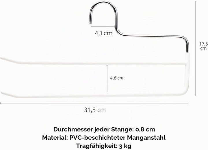 SHIMOYAMA Hosenbügel, 5 Pack, Hosen- und Kleiderbügel-Organisatoren, Doppelstabbügel mit offenen End
