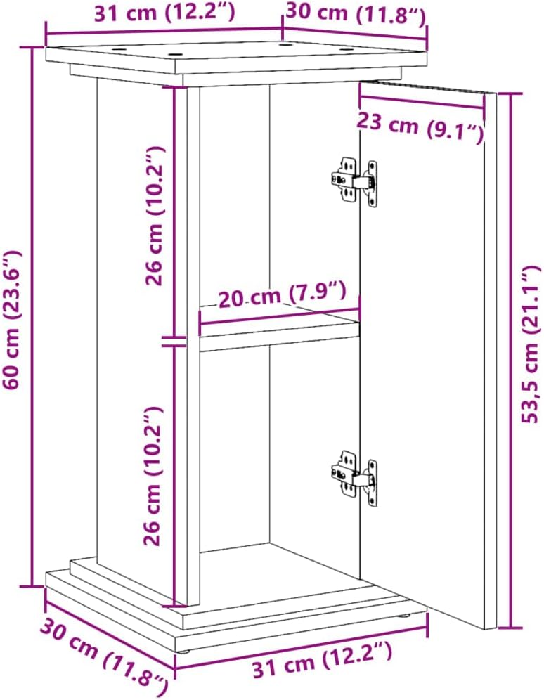 vidaXL Postament mit Stauraum Betongrau 31x30x60 cm Holzwerkstoff 31 x 30 x 60 cm Betongrau, 31 x 30