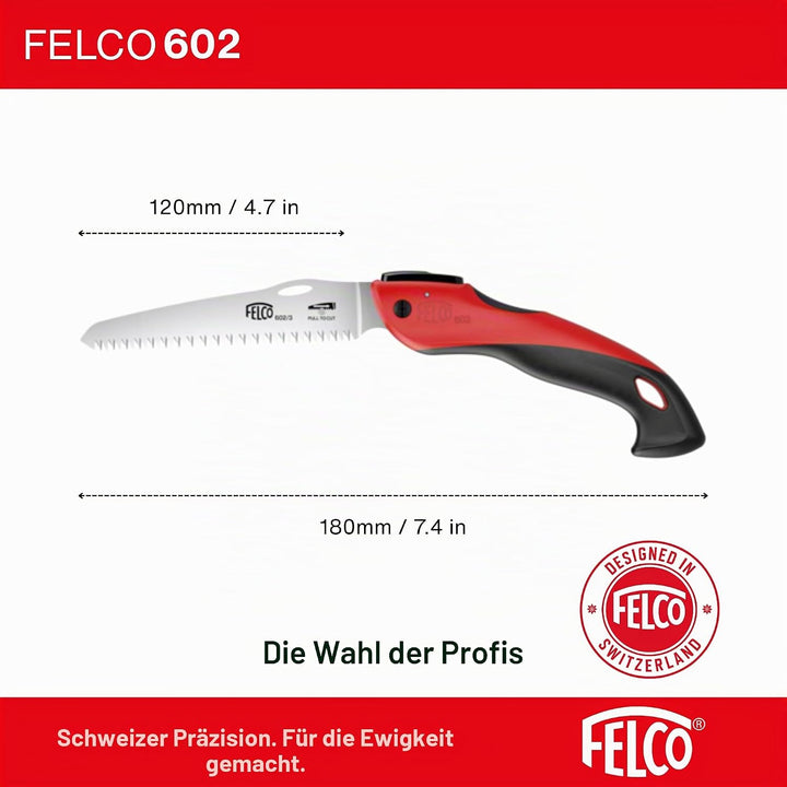 FELCO Baumsäge 602 (klappbare Säge, Klingenlänge 16 cm, mit ziehendem Schnitt, Holzsäge, für Weinbau