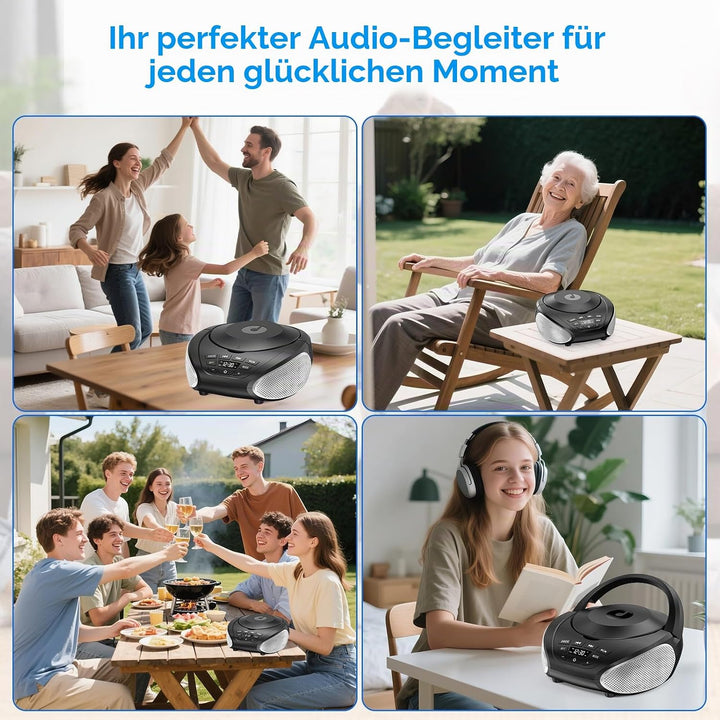 Gueray Tragbarer CD-Player Boombox Kompakt-Radio mit Stereo-Lautsprechern UKW-Radio 3,5-mm-AUX-Einga