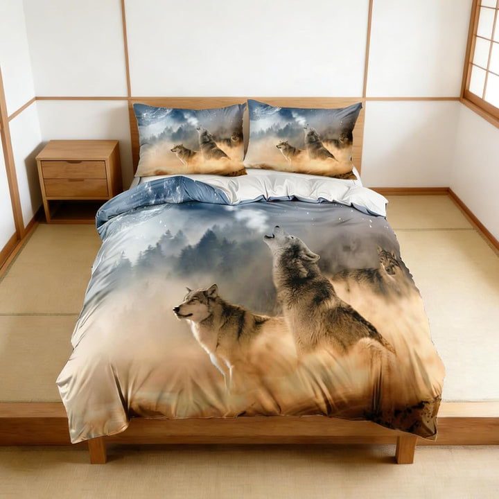 CIUNVXD 3D Wolf Theme Muster Bettbezug,3D Realistisches Tier Wolf Motiv Bettwäsche Set,Wolf-Motiv-Dr