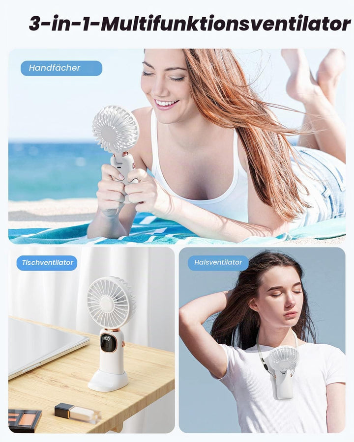 coldSky Tragbarer Handventilator, 4000 mAh, batteriebetrieben, 3-in-1-Multifunktions-Reiseventilator