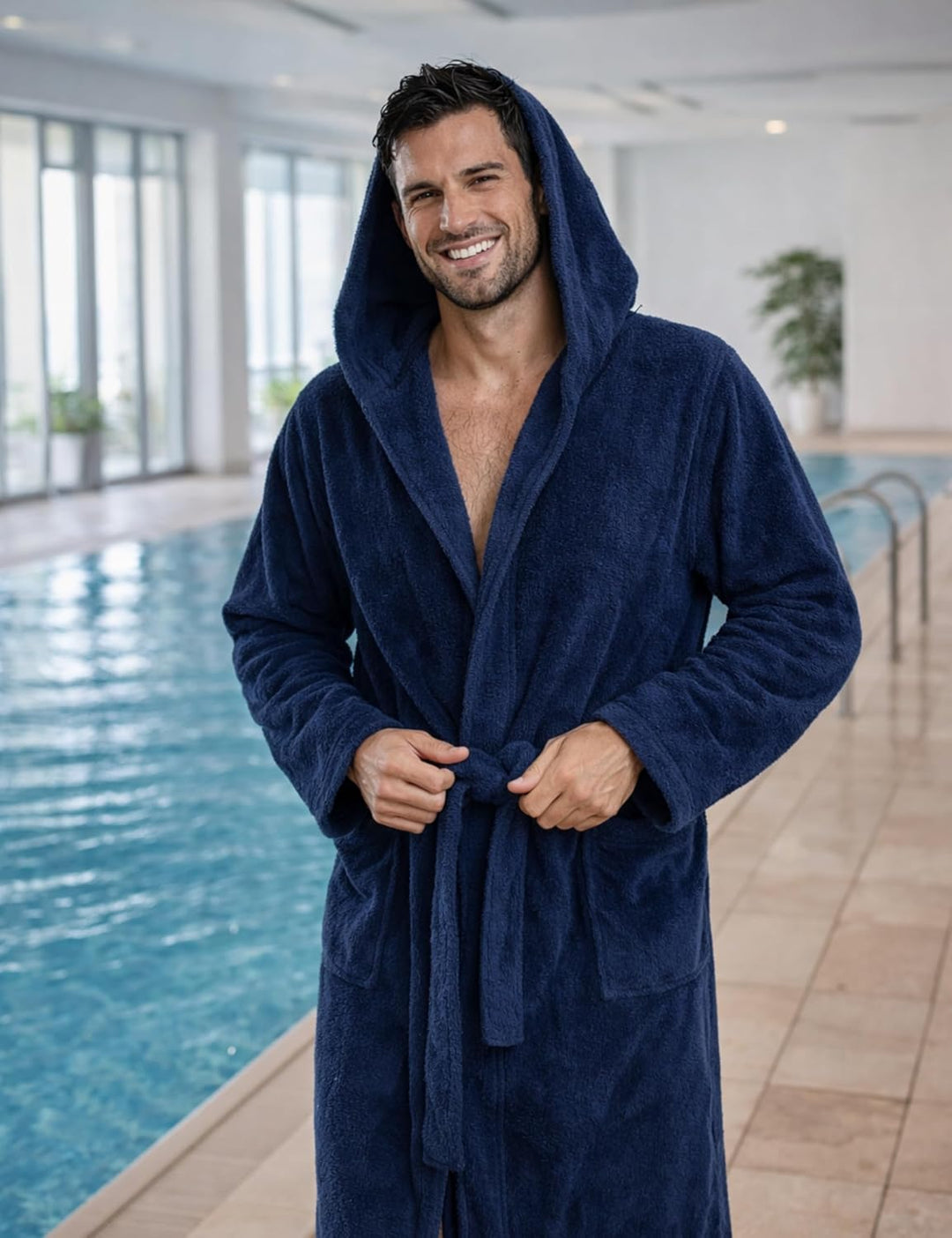 Morgenstern Bademantel Herren Kapuze Frottee 100% Baumwolle Lang Cadiz Salamanca XXL Marine, XXL Mar