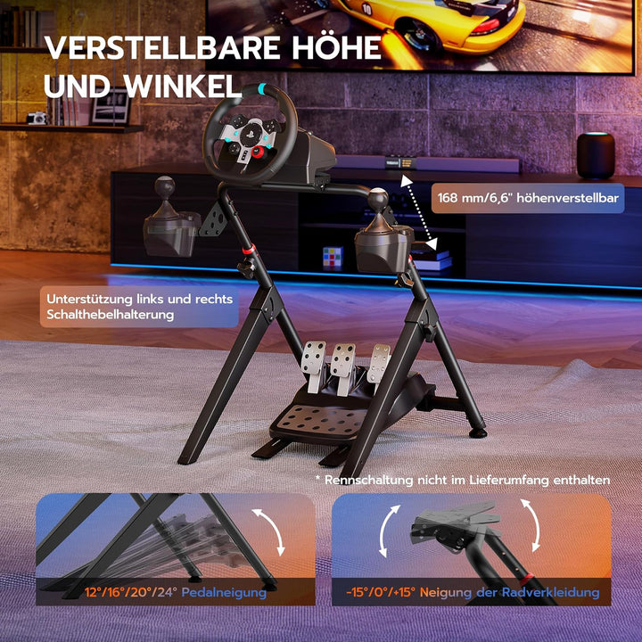 ARES WING Lenkradständer kompatibel mit Fanatec, Thrustmaster, Logitech, Moza, faltbares SIM Racing