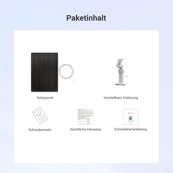 EZVIZ 8W Solarpanel mit Typ-C-Anschluss, Stromversorgung für Überwachungskamera Akku Solar, Wasserdi