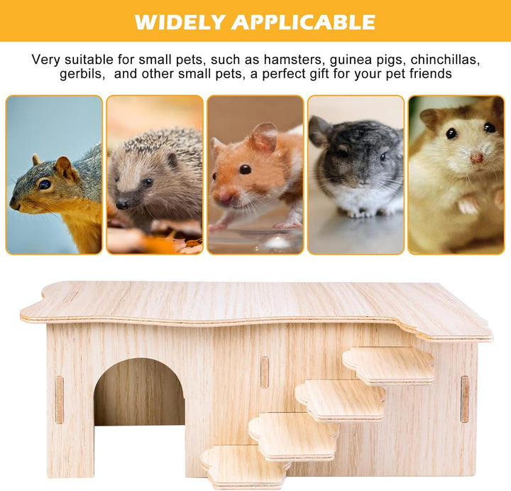 Vegena 2 Stück Hamster Haus, Hamster Haus aus Holz, Hamster Mehrkammernhaus, Hamster Eckhaus Holz Ha