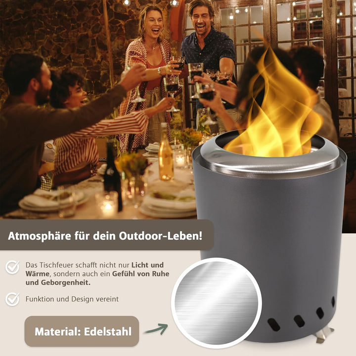 Tischkamin anthrazti rauchfrei, Tischfeuer Outdoor, Mini-Feuerstelle tragbar mit Tragetasche, rauchf
