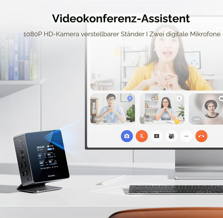 AtomMan X7 Ti Mini PC Barebone Intel Core Ultra 9 185H Mini Computer für Business, Kamera 1080P/RJ45