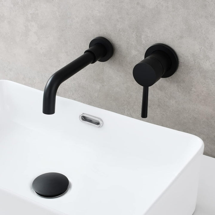 CIENCIA Messing schwarz lackiert Wasserhahn, Einhebelmischer, Wandmontage, Badezimmer-Mischbatterie,