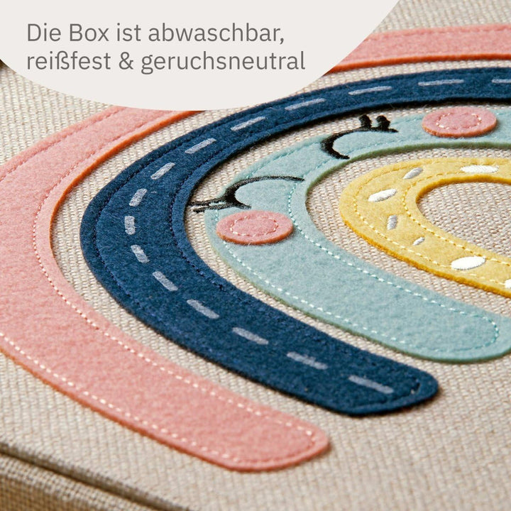 Aufbewahrungsbox mit Deckel und Regenbogen I Spielzeugbox mit Motiv passend für Würfelregale I Ordnu