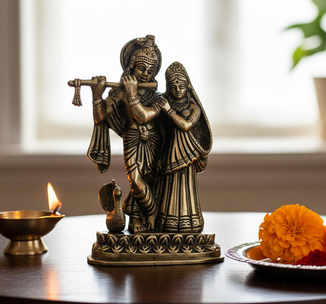 StonKraft Beste Qualität Messing Radha Kishan Krishna Statue Idol - Hindu Hinduismus Puja (15,2 cm)