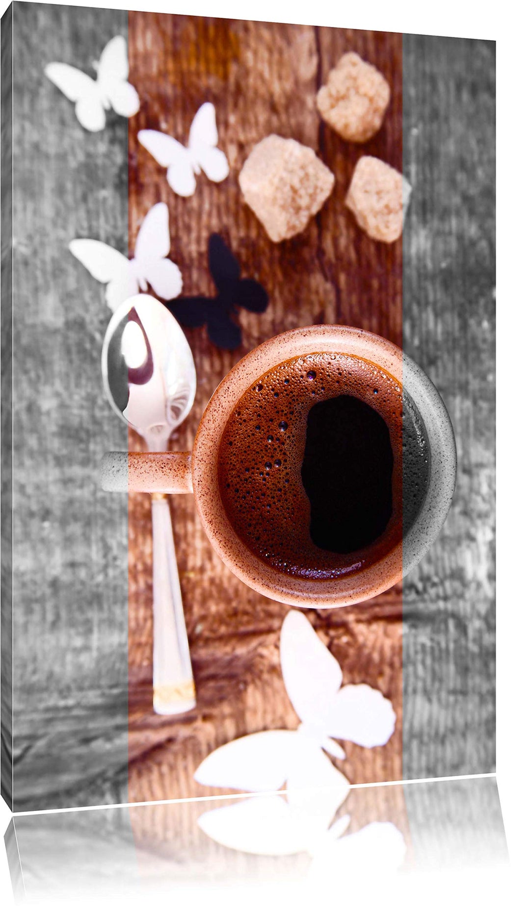 schmackhafter Kaffee mit Schmetterlingsdeko schwarz/weiss Format: 100x70 auf Leinwand, XXL riesige B