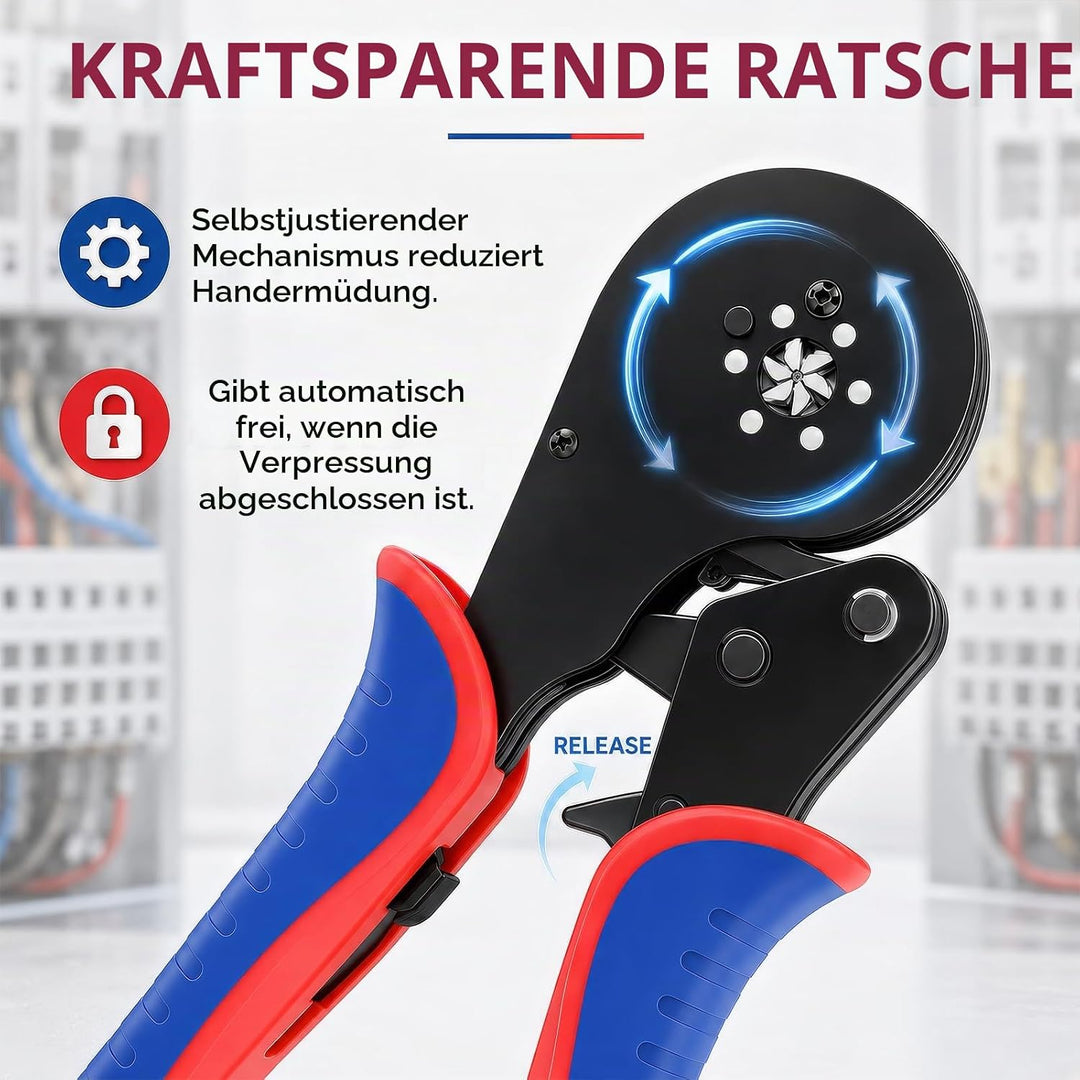 Crimpzangen, 0.08-16mm² Hexagonal Ferrule Crimpzange, AWG 30-5 Selbstjustierbare Ratsche Ferrule Ter