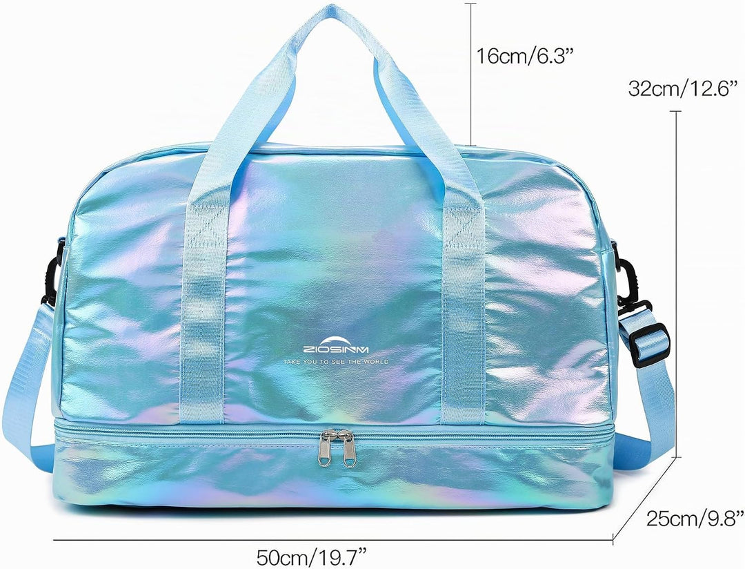 Sporttasche Damen, 40L Reisetasche Damen Weekender, Glitzer Sporttasche mit Schuhfach und Nassfach,