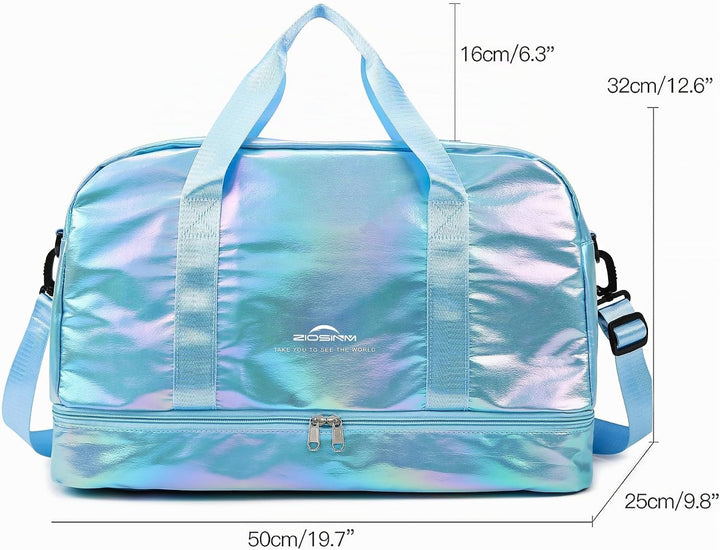 Sporttasche Damen, 40L Reisetasche Damen Weekender, Glitzer Sporttasche mit Schuhfach und Nassfach,