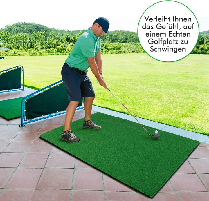 COSTWAY 150 x 100cm Golf Abschlagmatte, Golf Übungsmatte inkl. 3 Gummi-Tees, Golfmatte mit 2 Abschla