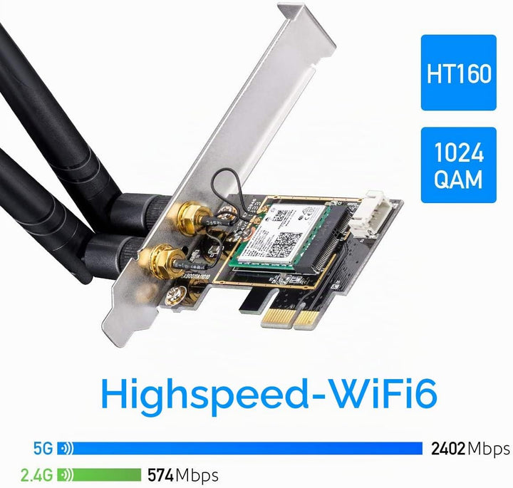 Cudy AX3000 WiFi 6 PCIe Karte für PC, Bluetooth 5.2 PCIe Karte, Intel AX200, WiFi 6-Geschwindigkeit,