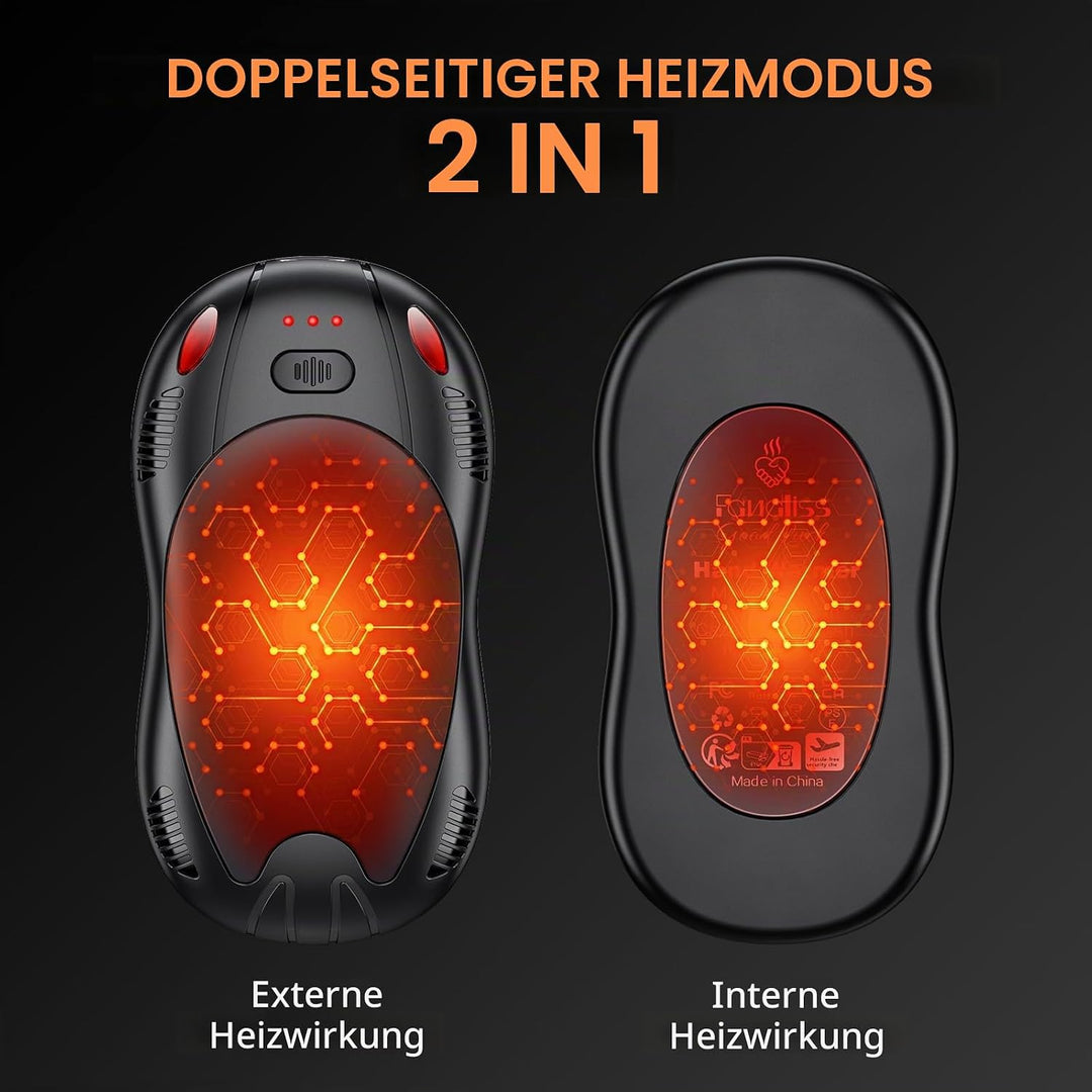 FANDLISS Handwärmer Elektrisch,Taschenwärme mit 10000mAh, Zweiseitige Heizung,Magnetische 2er-Pack,U