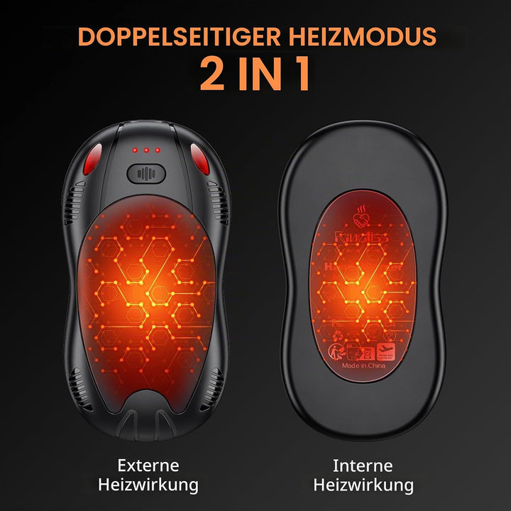 FANDLISS Handwärmer Elektrisch,Taschenwärme mit 10000mAh, Zweiseitige Heizung,Magnetische 2er-Pack,U