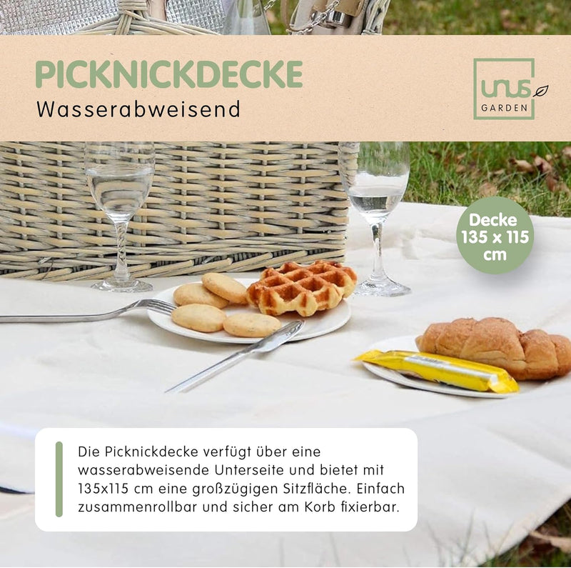 Nature by Kolibri Picknick Set 2 Personen mit Picknickkorb, Picknickdecke, Besteck und Geschirr
