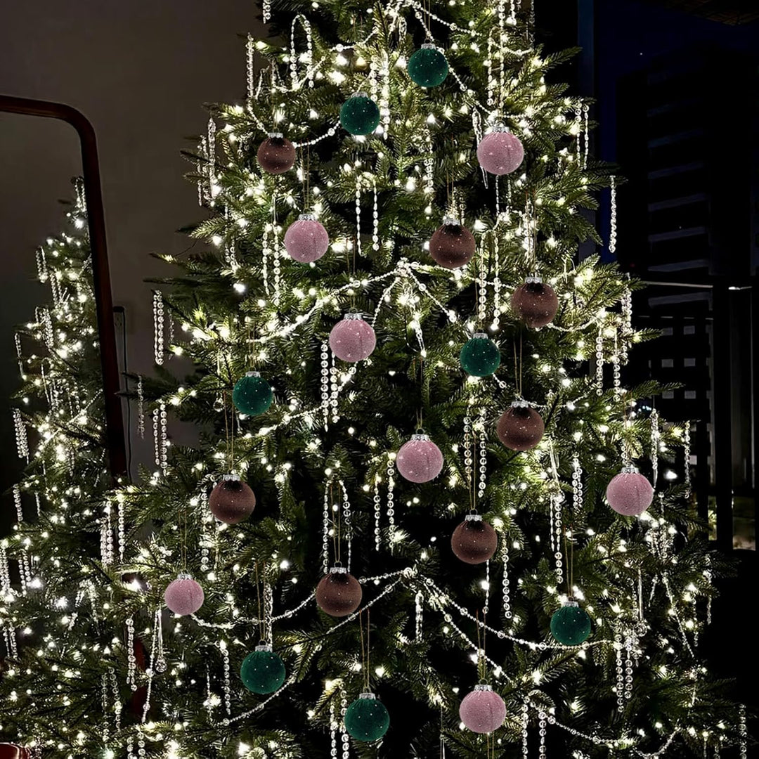 SNAIL GARDEN 12 Stück Glitzer-Samt-Weihnachtskugeln mit Goldenen Schnüren, 6cm Weihnachtsbaum-Dekora