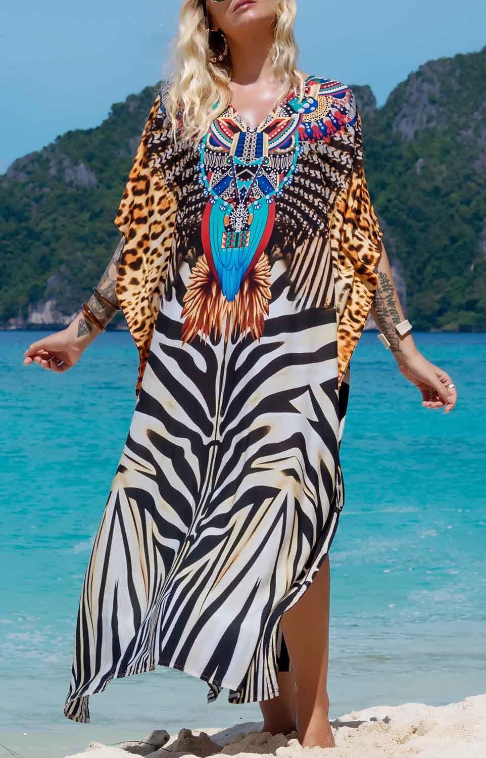 Orshoy Damen Strandkleid Bikini Cover Up V Ausschnitt Kleid Freizeitkleid Sommerkleid Sommer Lang Ma