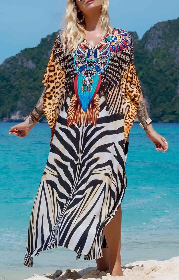 Orshoy Damen Strandkleid Bikini Cover Up V Ausschnitt Kleid Freizeitkleid Sommerkleid Sommer Lang Ma