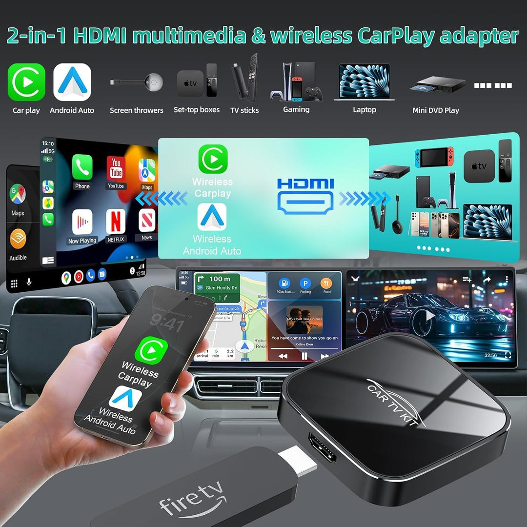 3 in 1 Car TV Mate Pro mit Wireless CarPlay & Android Auto Adapter, HDMI Multimedia TV Stick Konvert