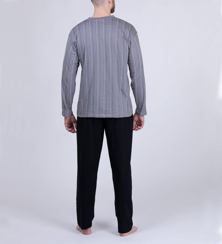 Moonline - Herren Schlafanzug lang aus 100% Baumwolle mit V-Ausschnitt und Streifen-Design M Streife