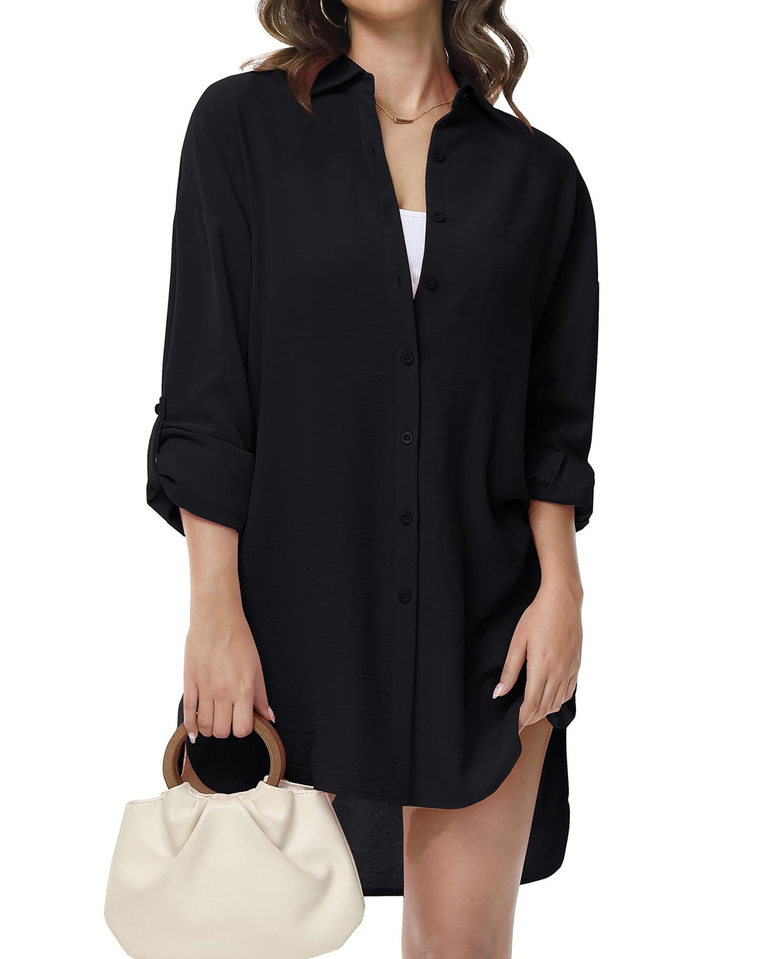 Tanmolo Damen Bluse V-Ausschnitt Hemdbluse Langarm Lässiges Hemd zum Knöpfen Langarmshirt Casual Obe