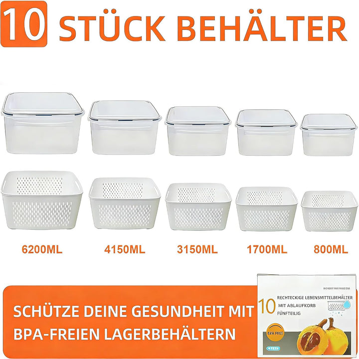 10 PCS Obst Aufbewahrung Kühlschrank, Abtropfen Beeren-Behälter, Gemüse Aufbewahrung Kühlschrank (Ma