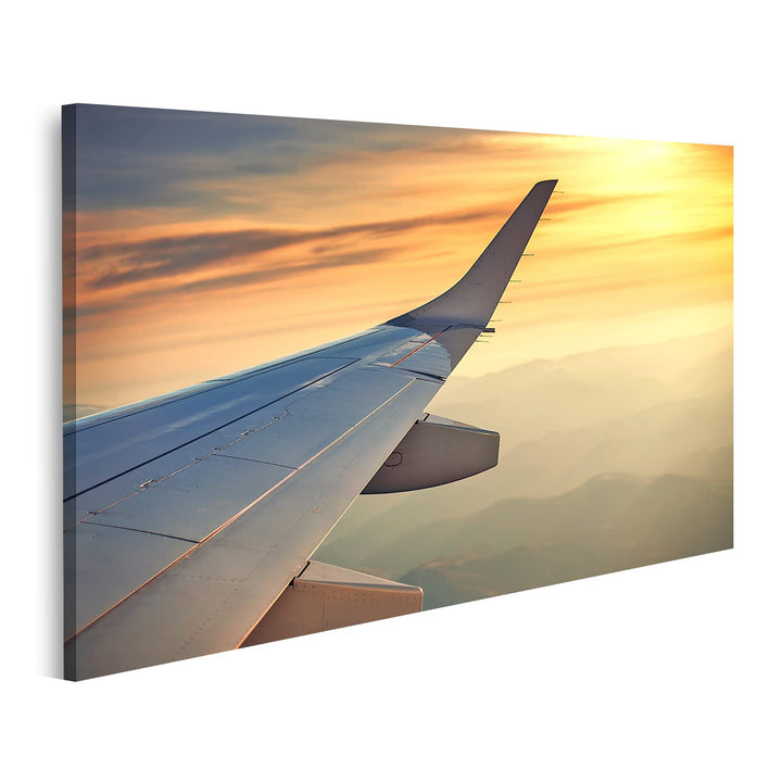 islandburner Bild auf Leinwand Flugzeugflügel Sonnenuntergang Über Den Wolken Bilder Wandbilder Post