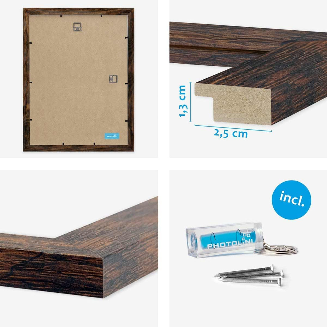 PHOTOLINI Bilderrahmen 40x60 Eiche dunkel Holz MDF, 3er Set breite 40x60 cm Bilderrahmen mit bruchsi