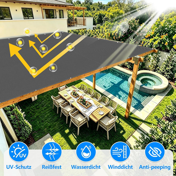 Sonnensegel Rechteckig, Terrassen Windschutz mit Seil, Sonnensegel Wasserdicht mit ösen, Sonnenschut