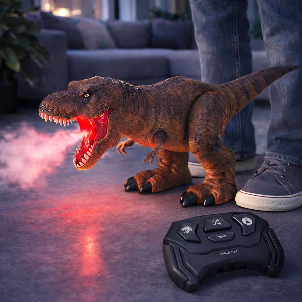 mikamax RC T-Rex Dinosaurier - Dampfatmung Effekt - Ferngesteuerter Laufender Dino - Licht & Sound -