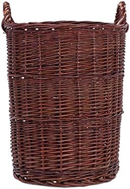 Vollweidener Kaminkorb, Kaminkorb aus Weide, dunkelbrauner Weidenkorb für Kaminholz, Spielzeugkasten
