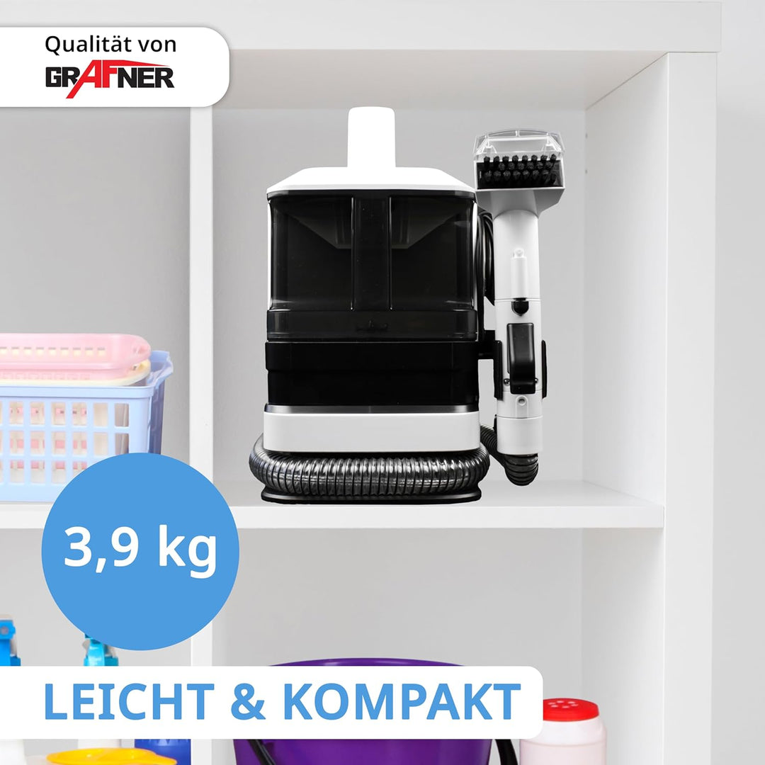 Grafner Waschsauger und Fensterreiniger mit Dual-Tank, 2 Bürsten, Fensterabzieher und Lanze, Flecken