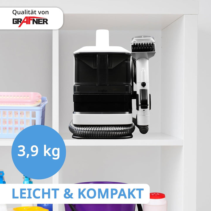Grafner Waschsauger und Fensterreiniger mit Dual-Tank, 2 Bürsten, Fensterabzieher und Lanze, Flecken