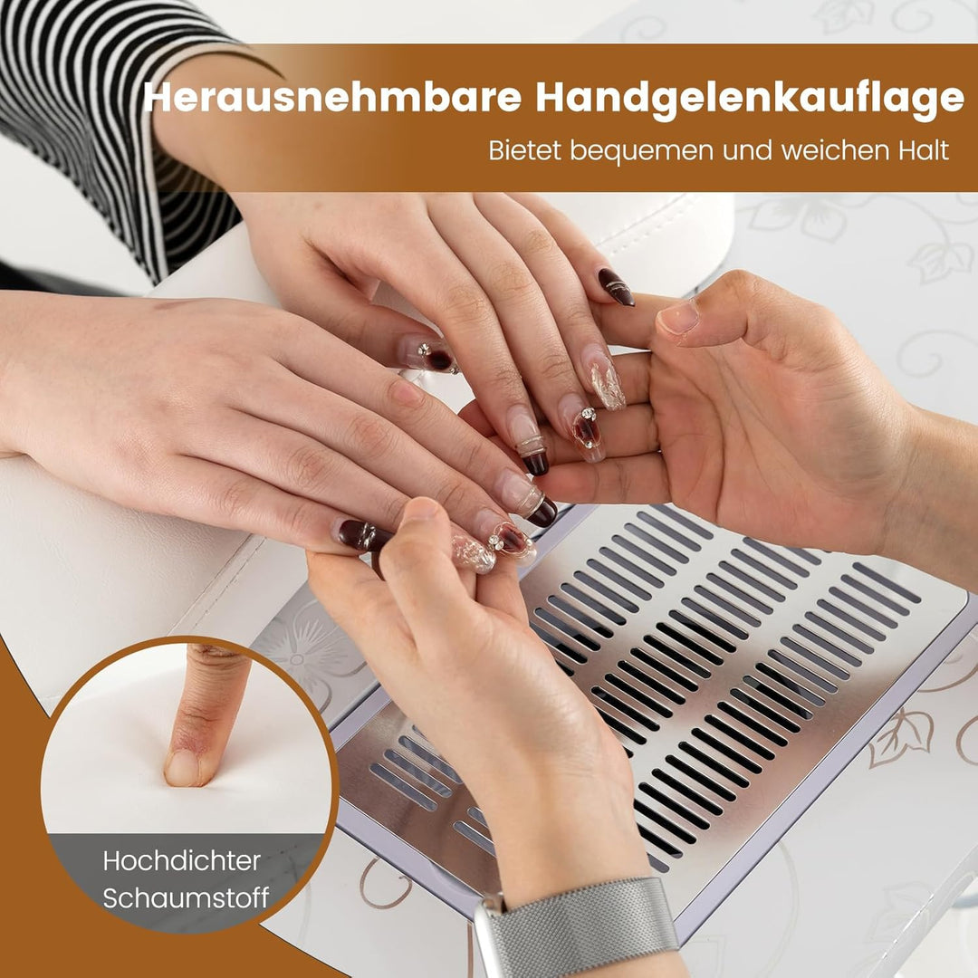 COSTWAY Maniküretisch klappbar, Nageltisch mit elektrischem Staubsammler, LED-Lampe, Handgelenkaufla