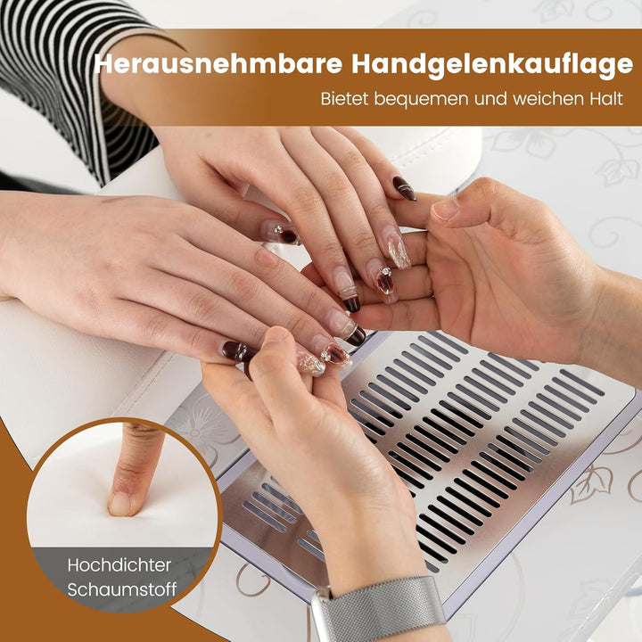 COSTWAY Maniküretisch klappbar, Nageltisch mit elektrischem Staubsammler, LED-Lampe, Handgelenkaufla
