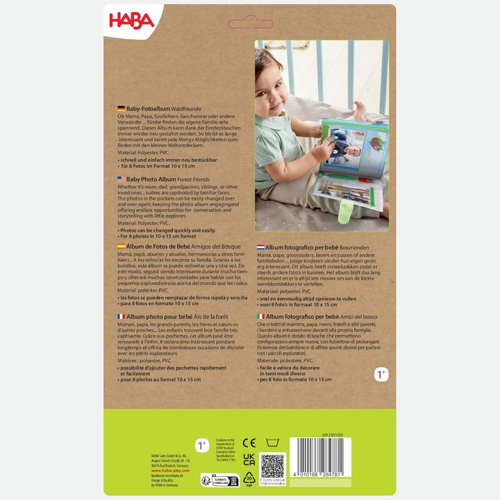 HABA Baby-Fotoalbum Waldfreunde – Stoff-Fotobuch mit Einstecktaschen für Fotos – Für Babys ab 6 Mona